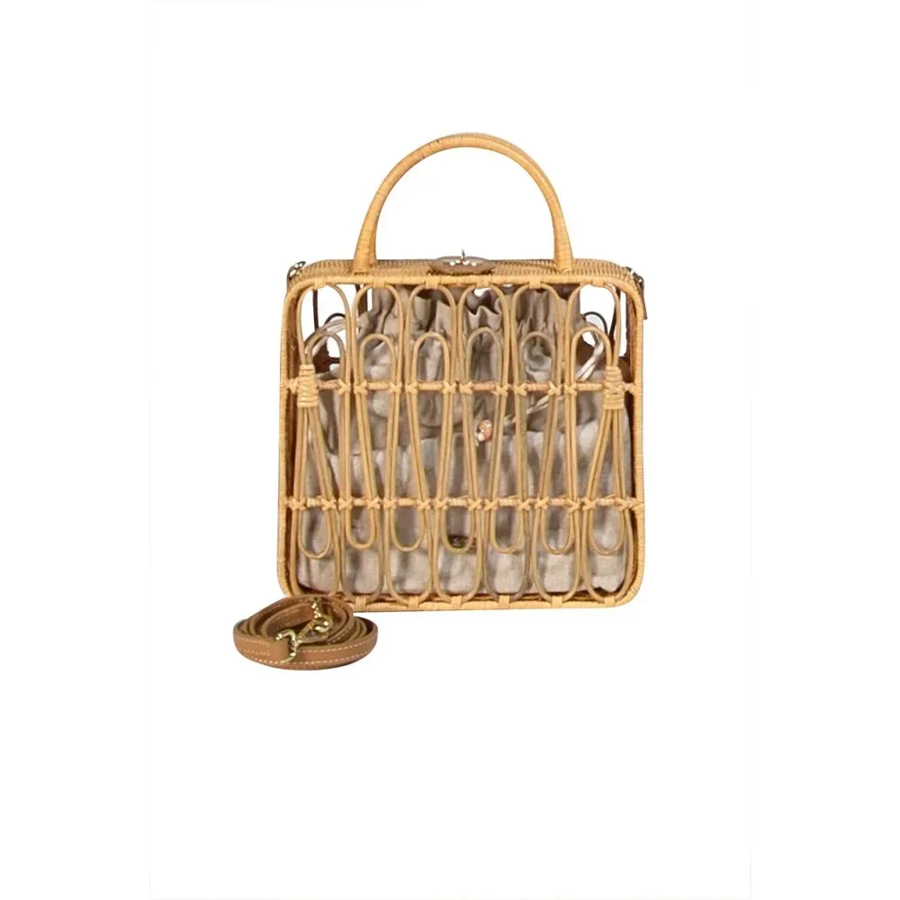Kayu - Beige Wicker Square Crossbody Bag